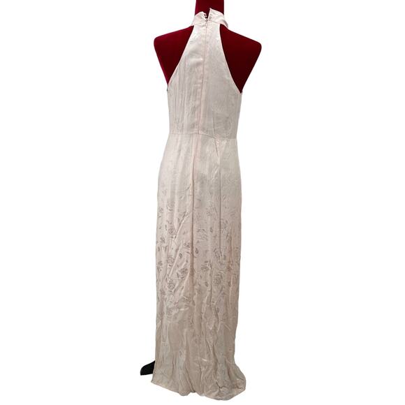 LULU'S SZ S Red Carpet Ready Peach Floral Satin Jacquard Maxi Dress NEW B23 flaw - Picture 3 of 8